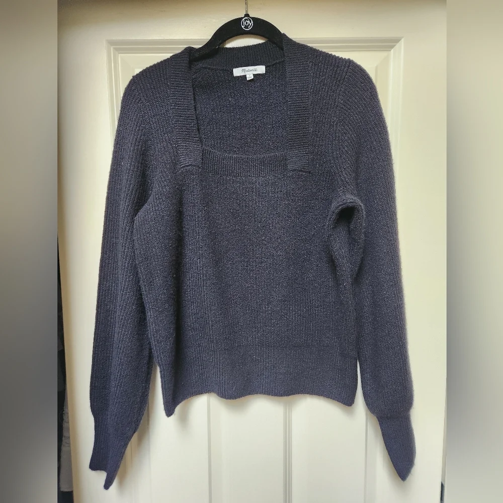 Madewell Womens Melwood Square Neck Black Sweater In Coziest Yarn, Small - Picture 2 of 8